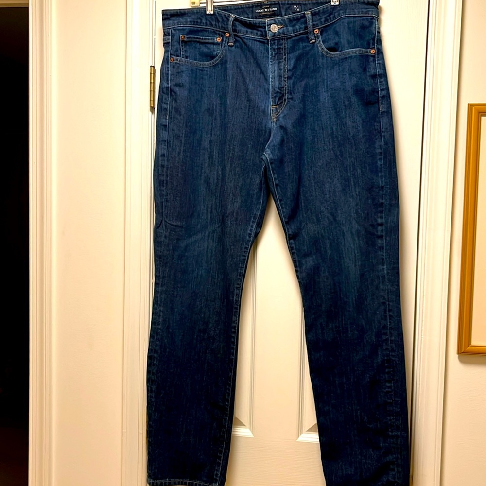 Lucky Brand 121 slim denim blue jeans.   Size 38/32.